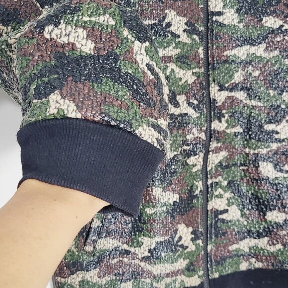 OVS Women's Green Black Camo Ribbed Cuffs Lightweight Full-Zip Bomber Jacket SzL - Picture 6 of 11